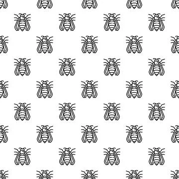 Black outline bee insect repeating seamless pattern background Stock Illustration