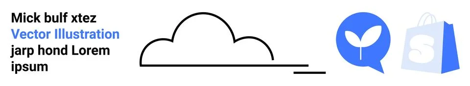 Black outline cloud with blue leaf in speech bubble and blue shopping bag. Id Stock Illustration
