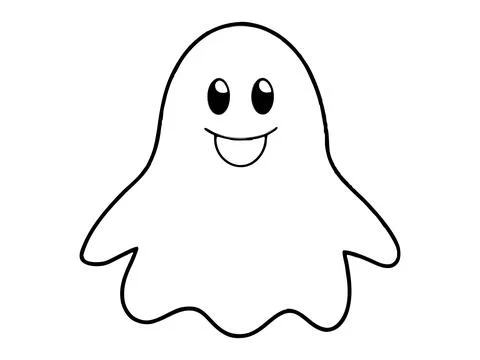 Black outline of cute ghost isolated on white background. Concept of spooky.. Stock Illustration
