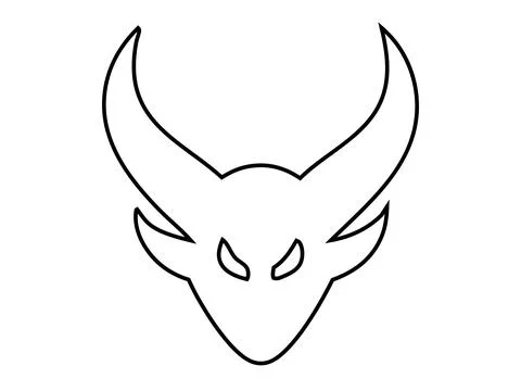 Black outline of a devil face isolated on a white background. Demon head with Stock Illustration