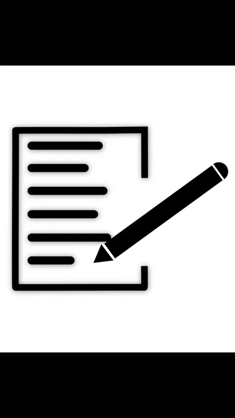 Black outline document icon features pencil on white background. Document i.. Stock Footage 344861960