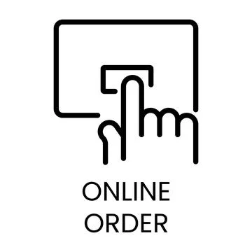 Black outline of finger touching screen with text online order e-commerce Stock Illustration