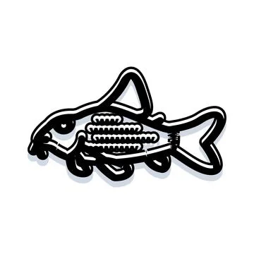 Black outline fish with stylized bones illustration Stock Illustration