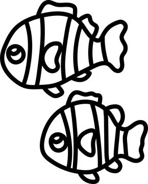 Black outline flat two fish Stock Illustration