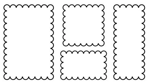 Black Outline Frames with Corrugated Edges Isolated on White. Simple Labels.. Stock Illustration