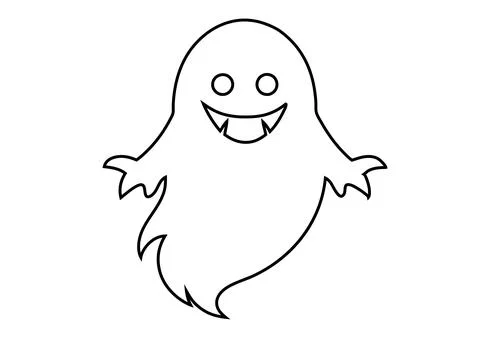 Black outline of funny smiling adorable ghost isolated on white background... Stock Illustration