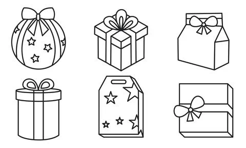 Black outline gift box variations in different styles Vector Stock Illustration