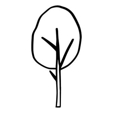 Black outline hand drawing vector illustration of a deciduous tree isolated o Stock Illustration