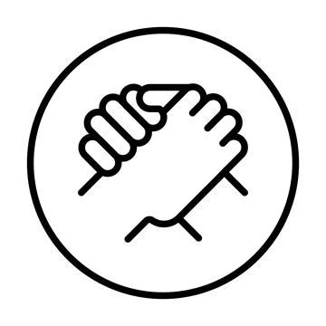 Black outline handshake inside a circle on white background partnership Illustrazione stock
