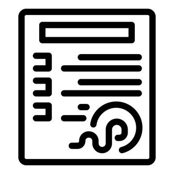 Black outline icon of a document being signed Stock Illustration