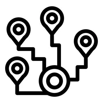Black outline icon showing interconnected pin locations on a map Illustrazione stock