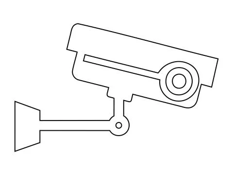 Black outline illustration of a security camera isolated on white background. Stock Illustration