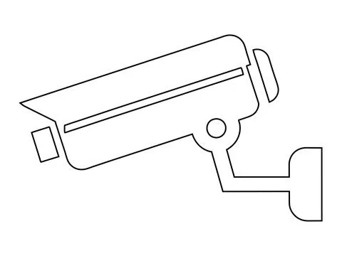 Black outline illustration of a security camera isolated on white background. Stock Illustration