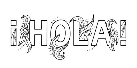 Black outline isolated hand drawn decorative word in spanish language. Line Stock Illustration