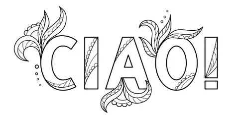 Black outline isolated hand drawn decorative word in italian language. Line l Stock Illustration