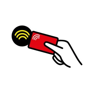 Black outline linear icon about NFC pay hand Stock Illustration