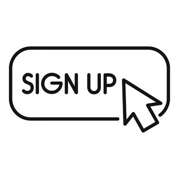 Black outline of a mouse cursor clicking a sign up button Stock Illustration