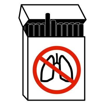 Black outline of open full pack of cigarettes with red crossed out lungs icon Stock-Illustration
