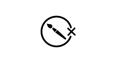 Black outline of a paint brush in a circle with an x appearing next to it, .. Stock Footage 346497678