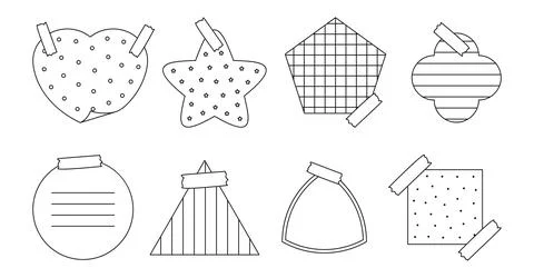 Black outline paper sticker notes memo set vector Illustrazione stock