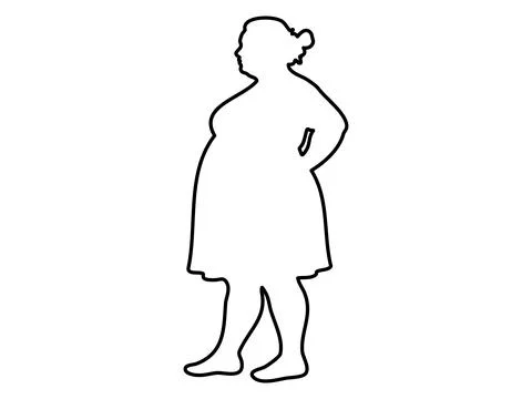 Black outline of a plus size middle aged woman standing in side pose, isolated Stock Illustration