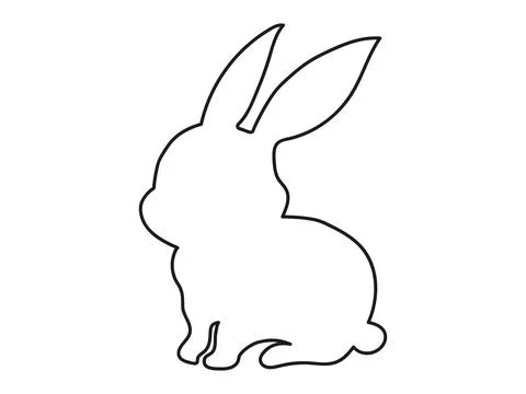 Black Outline of a Rabbit Isolated on White Background. Easter Bunny. Simple  Stock Illustration