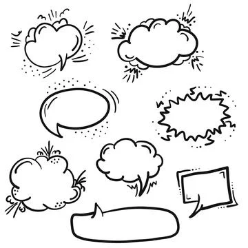Black outline retro comic speech bubbles Stock Illustration