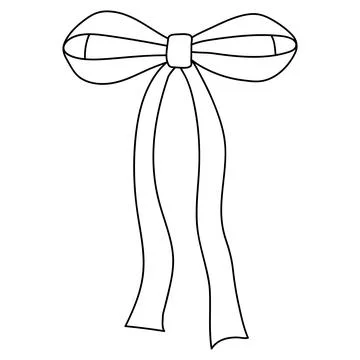 Black outline simple bow illustration. Ribbon with knot for gift card and d.. Stock Illustration