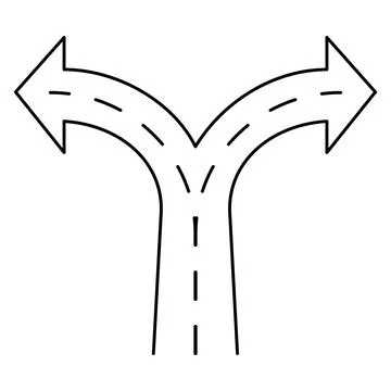 Black outline simple icon of a fork in the road or path choice Stock Illustration