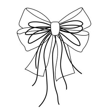 Black outline soft bow illustration. Ribbon with knot for gift card and desig Stock Illustration