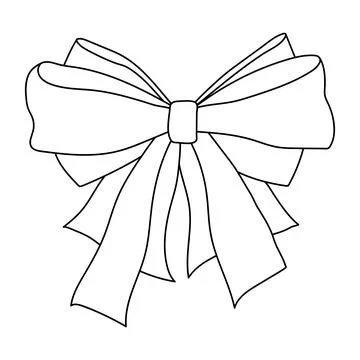 Black outline soft bow illustration. Ribbon with knot for gift card and desig Stock Illustration