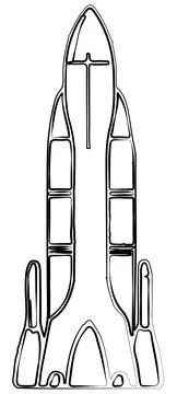 Black outline of space rocket isolated on white. Rough sketch style. Vector Stock Illustration