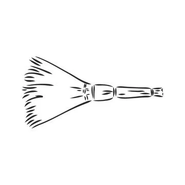 Black outline vector broom on white background. Stock Illustration