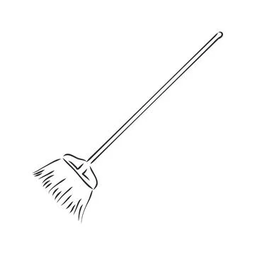 Black outline vector broom on white background. Ilustración de archivo