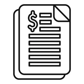 Black outline vector of a document with a dollar sign, symbolizing an invoice Stockillustratie