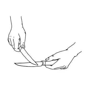 A Black outline vector illustration of man sharpens knives isolated on a whit Stock Illustration
