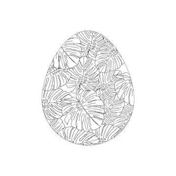Black outline vector illustration of one Easter egg with a floral pattern iso Stock Illustration