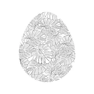 Black outline vector illustration of one Easter egg with a floral pattern iso Stock Illustration