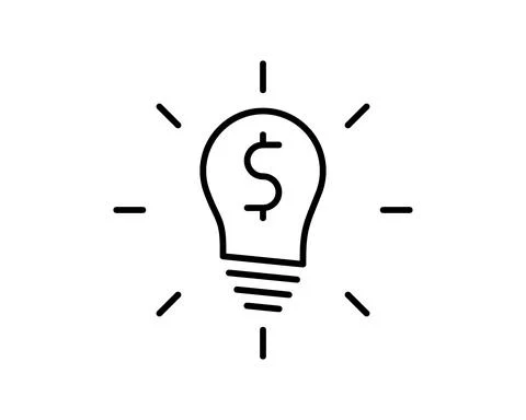 Black outline vector lightbulb with dollar, simple linear business idea. Flat Stock Illustration