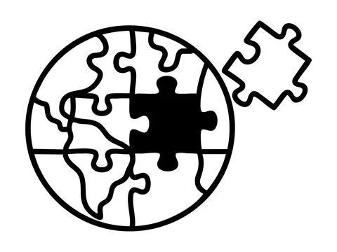 Black outline of world map puzzle pieces isolated on white background. concept Stock Illustration
