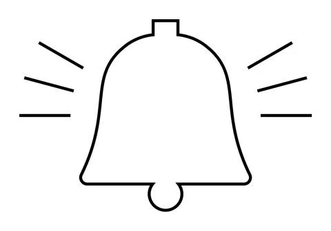 Black outlined bell shape with sound lines signifies notifications. Ideal for Stock Illustration