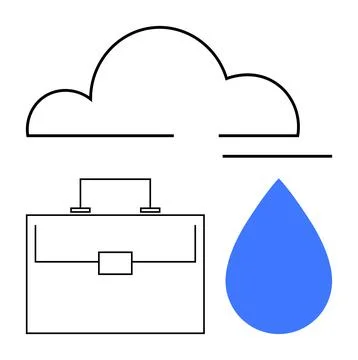 Black outlined cloud and briefcase paired with a blue water drop. Ideal for s Ilustração Stock