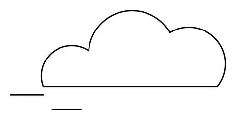 Black outlined cloud with two horizontal lines indicating movement or wind. I Illustrazione stock