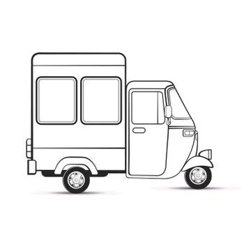 Black outlined delivery three wheeler Stock Illustration