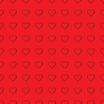 Black outlined heart shape, love icon seamless pattern on red color backgro.. Illustrazione stock