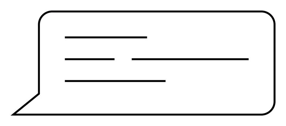 Black outlined speech bubble with horizontal lines imitating text. Ideal for  Stock Illustration