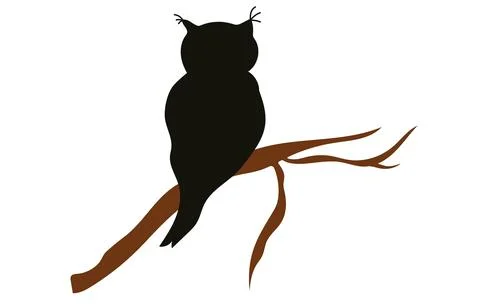 Black Owl on a Branch Stock Illustration