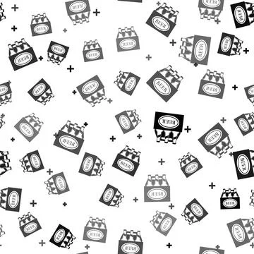 Black Pack of beer bottles icon isolated seamless pattern on white background Stock Illustration