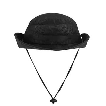 Black packable hat with adjustable strap isolated on white background 스톡 사진