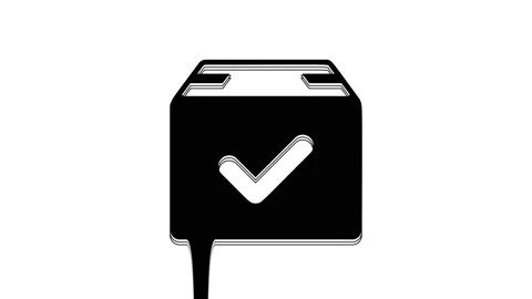 Black Package box with check mark icon isolated on white background. Parcel box Stock Footage 233802874